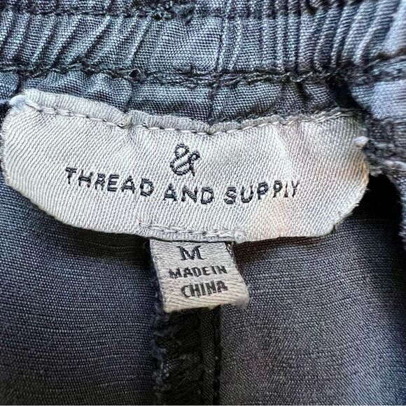 THREAD & SUPPLY Pull On Jogger Pants Linen Blend Elastic Waist Vintage Black M - Picture 4 of 9